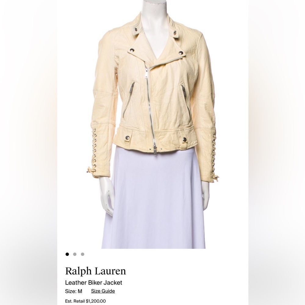 Vintage Ralph Lauren Women's Beige/Cream Real Leather Biker Jacket